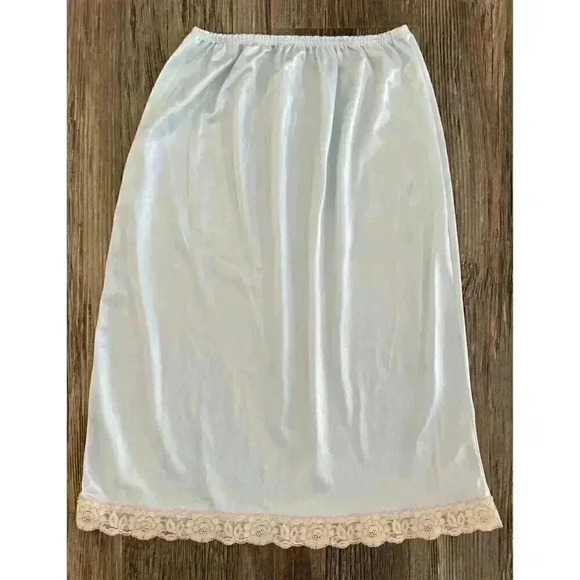 Rissa Half Slip Skirt Large Blue Retro Mod Vtg Lace Trim Nylon Pinup Cottagecore - Picture 1 of 10